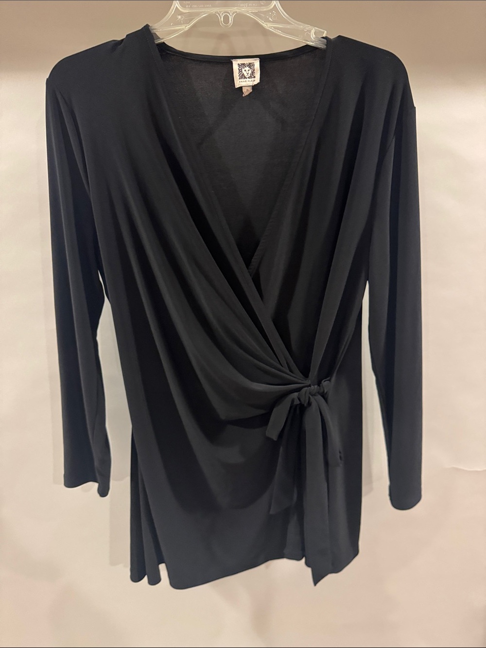 Anne Klein Black Wrap Blouse with Side Tie